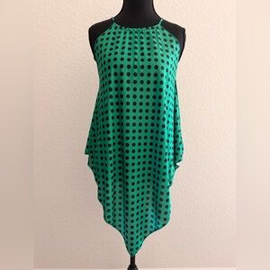 ZARA Green & Black Polka Dot Halter Top | Handkerchief Style Retro Blouse